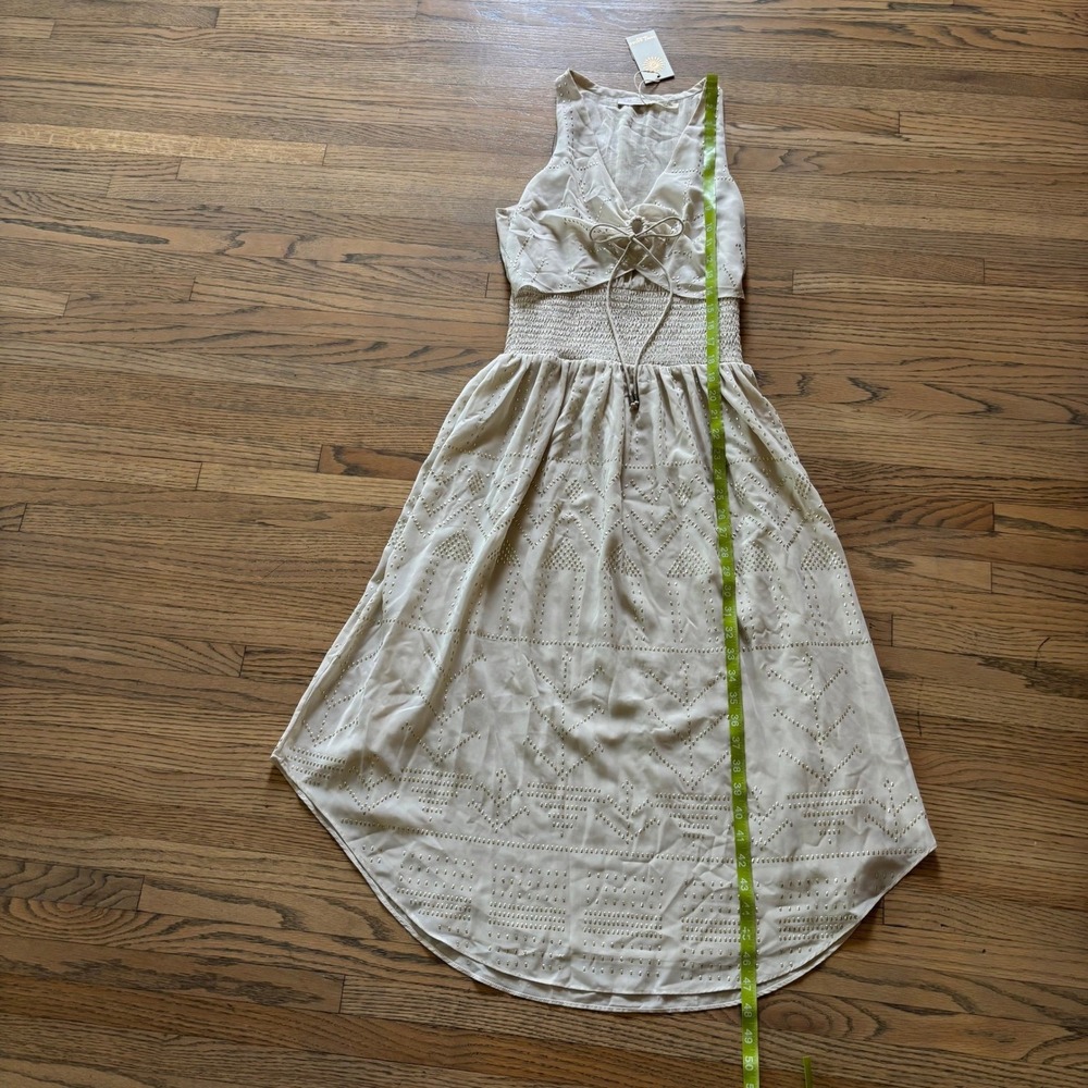 Ramy Brook Mason Dress XS Bone Studded Smocked Midi Boho A0219314 New - Picture 5 of 11